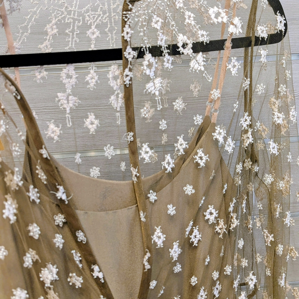 BIYAN Elegant Taupe Lace Maxi Dress, NWT, Embroidery And Pearl Beading, Size M,L - Picture 7 of 15